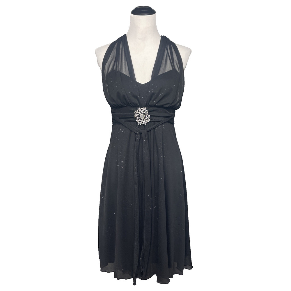 Speechless Blk Sparkle Halter Fit Flare Dress M Y2K Fairy Goth Whimsy Marilyn M